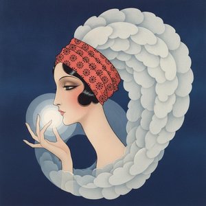 Korallengekröntes Profil Inmitten Marineblauer Wirbel Und Eines Leuchtenden Orbs