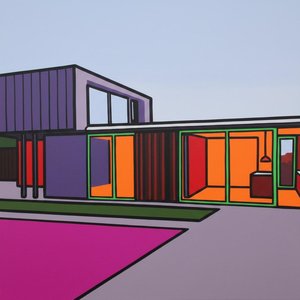 Geometria Monolitica In Lavanda E Magenta: Una Singolare Visione Architettonica Di Stabilità