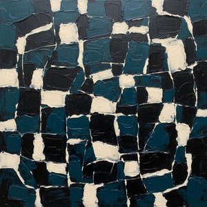 Tectonic Shadows: A Monumental Interplay of Midnight Blue and Heavy Ivory Relief