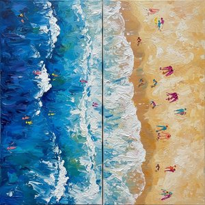 Azure Tide and Gilded Shore: A Sculptural Study of Oceanic Motion