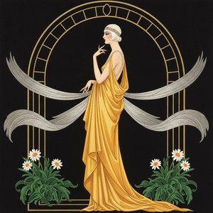 Figura Dorata Tra Piumaggio Argentato E Archi Art Déco — Valentin Laurent De Courcey