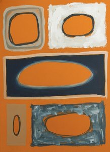 Monolithic Echoes of Burnt Orange and Slate in a Singular Abstract Composition
