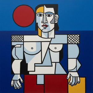 Fragmented Equilibrium In Crimson And Azure — Marc Duvallier