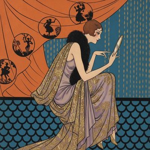 Profil Lavande Parmi Des Écailles Bleu Sarcelle Et Des Draperies Orange Brûlé