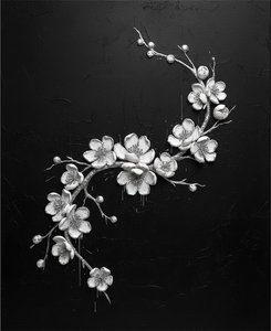 Silvered Serenity: A Monochromatic Study of Ethereal Blossoms in the Infinite Void