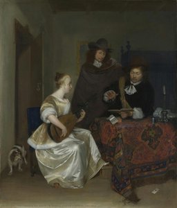 A Woman Playing A Lute To Two Men — Gerard Ter Borch