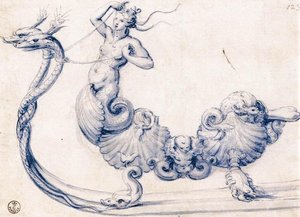 Schizzo Per Una Slitta Con Figure Di Sirene — Giuseppe Arcimboldo