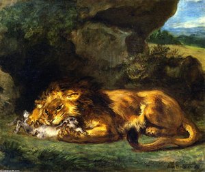 Löwe, Der Ein Kaninchen Verschlingt — Eugène Delacroix