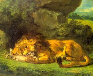 Leone Con Un Coniglio — Eugène Delacroix