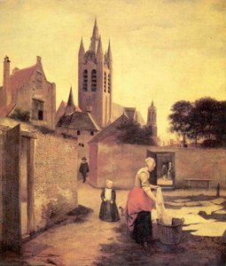A Woman And A Child On A Bleichwiese — Pieter De Hooch