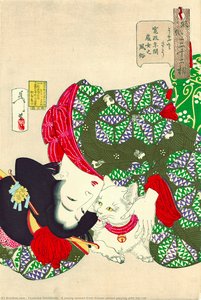 A Young Woman From Kansei Period Playing With Her Cat — Yoshitoshi