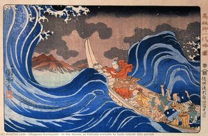 In The Waves At Kakuda Enroute To Sado Island, Edo Period — Utagawa Kuniyoshi