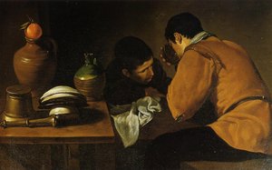 Zwei Junge Männer Beim Essen An Einem Bescheidenen Tisch — Diego Rodríguez De Silva Y Velázquez