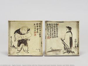 Square Dishes With The Chinese Monk Poet Hanshan (kanzan) And Shide (jittoku) — Ogata Kenzan