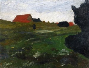 Landscape With Shrubs And Red Houses — Paula Modersohn-becker