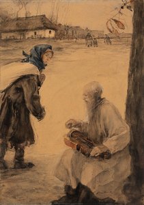Old Lyrist - Watercolor On A Pencil Draw — Teodor Axentowicz