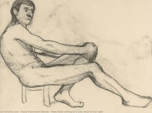 Male Nude Sitting On A Low Stool To The Right — Paula Modersohn-becker