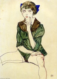 Die Frau Auf Dem Sofa Mit Grüner Bluse — Egon Schiele