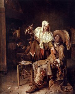 Tavern Scene With Maid Trying To Fill The Glass Of A Cavalier (the Empty Glass) — Pieter De Hooch