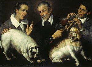Three Men With Two Dogs — Bartolomeo Passerotti