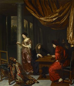 Interior With Figures Playing Tric Trac — Frans Van Mieris