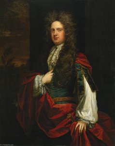 Portrait Of A Gentleman Dressed In Blue With A Red Mantle — Bt Sir Godfrey Kneller