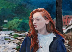 Young Woman On A Bridge At Llangollen — Peter Douglas Edwards