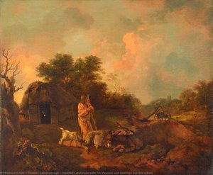 Bewaldete Landschaft Mit Altem Bauern Und Eseln Vor Einer Scheune — Thomas Gainsborough
