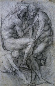 Two Male Figures Looking In A Mirror And A Putto. — Jacopo Carucci