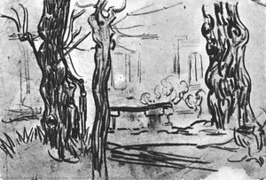 Garden Of The Asylum And Tree Trunks And A Stone Bench — Joos Vincent De Vos