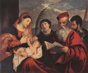 María Con El Niño Y Los Santos — Tiziano