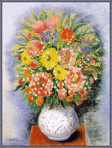Bouquet De Fleurs Variees Et Mimosa — Moïse Kisling