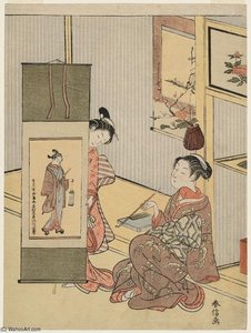 Looking At A Hanging Scroll — Suzuki Harunobu