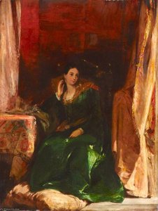 Lady In A Green Dress, Seated In An Alcove (after R. P. Bonnington) — Margaret Sarah Carpenter