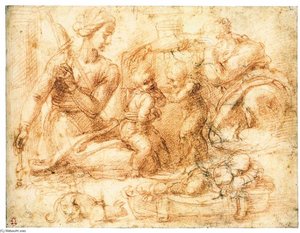 Nainen Distilla Ja Kolmen Lapsen Kanssa (takapuu) — Michelangelo Buonarroti