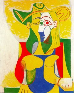 Seated Woman with yellow and green hat