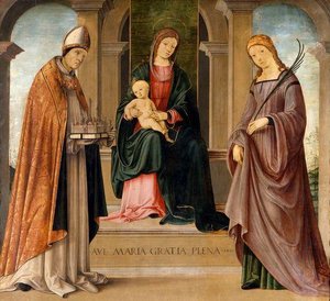 Madonna Col Bambino In Trono Tra I Santi Petronio E Tecla — Lorenzo Costa (the Elder)