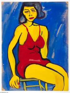 Seated Woman In Red Bathing Suit — William H. Johnson