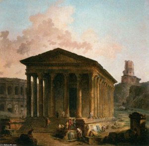 La Maison Carée, Le Théâtres Et La Tour Magne À Nîmes — Hubert Robert