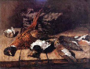 Pheasant, Small Birds And Basket — Carl Eduard Schuch
