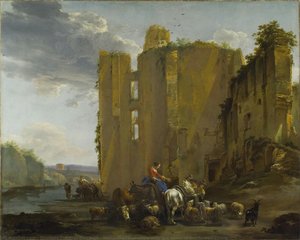 Italianate Landscape With The Ruins Of Brederode Castle — Nicolaes Pietersz Berchem