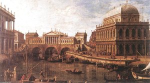 Capriccio: A Palladian Design For The Rialto Bridge, With Buildings At Vicenza — Canaletto