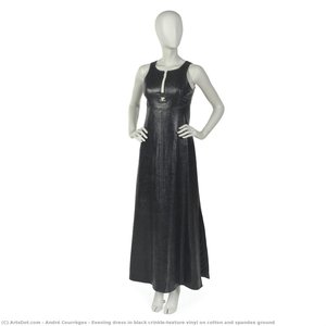 Evening Dress In Black Crinkle-texture Vinyl On Cotton And Spandex Ground