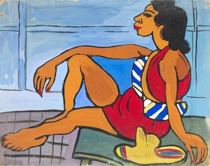 Seated Woman In Red Playsuit — William H. Johnson