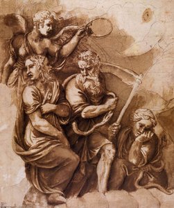 Victory, Janus, Chronos, And Gaea — Giulio Romano