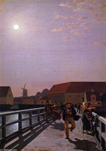 Long Bridge, Copenhagen In The Moonlight — Christoffer Wilhelm Eckersberg