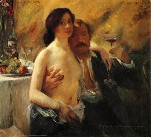 Self Portrait With Charlotte Berend And A Glass Of Champagne — Lovis Corinth