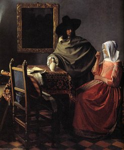 Una Dama Che Beve E Un Gentiluomo (dettaglio) — Johannes Vermeer