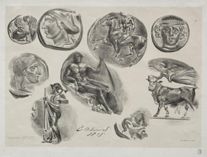 Feuille Avec Neuf Médailles Antiques — Eugène Delacroix