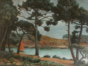 Boat On A Lake, Viewed Through Pines — Roger Eliot Fry